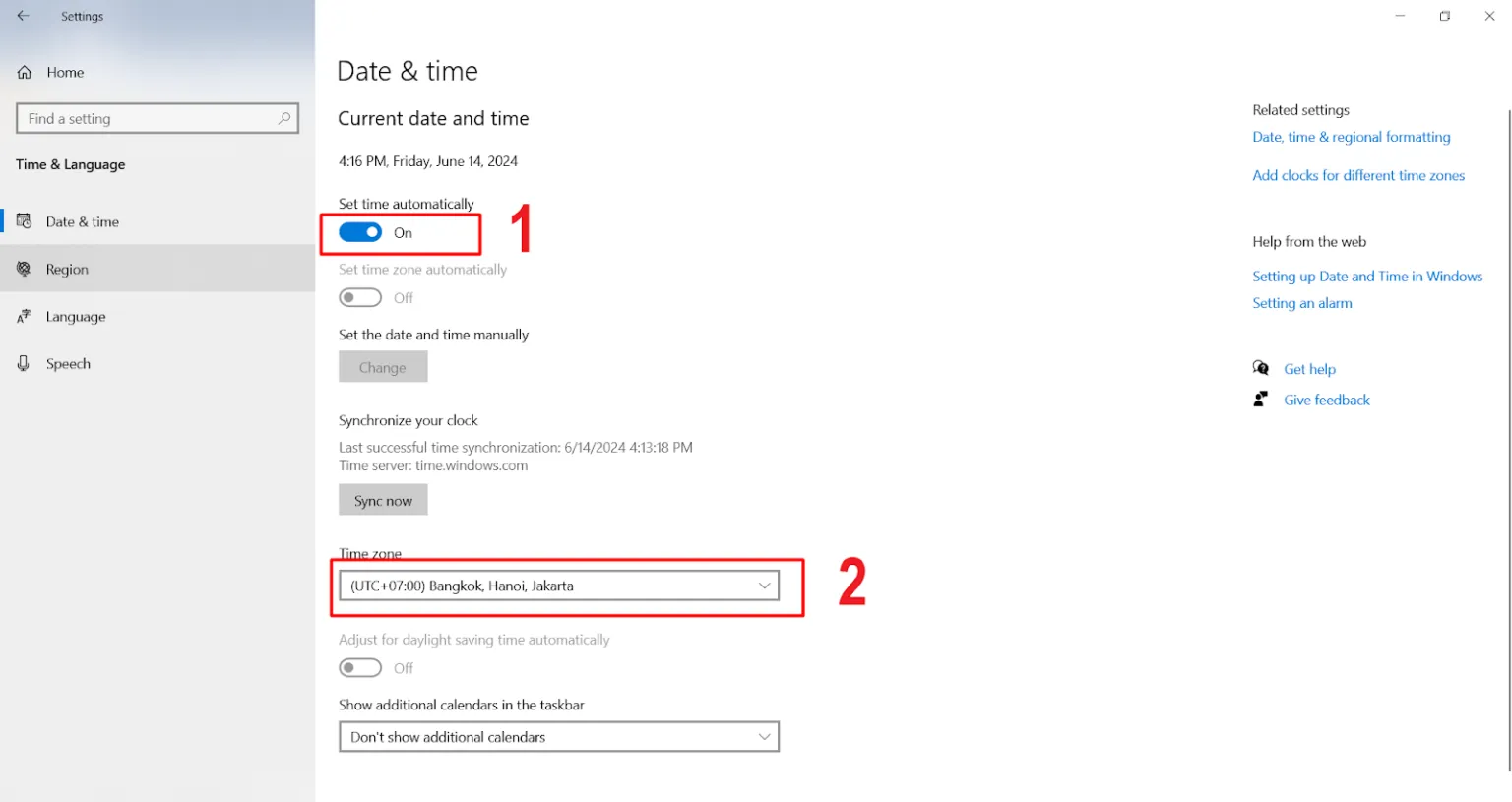 Công tắc Set time automatically trong Settings