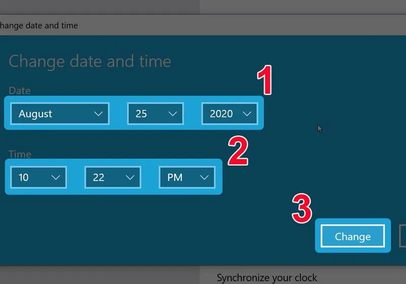 Nhập các thông số thời gian chính xác vào các ô trống tương ứng