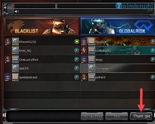 Giao diện phòng chờ và lựa chọn phòng trong Đột Kích