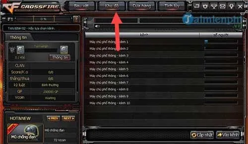 Giao diện kho đồ trong game Đột Kích