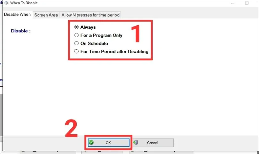 Chọn hình thức khóa bàn phím