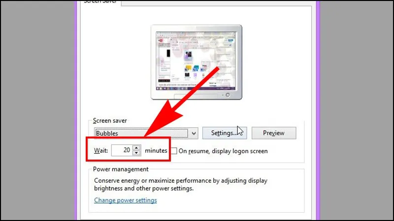 Chọn thời gian khóa màn hình tùy ý trong cửa sổ Screen Saver Settings