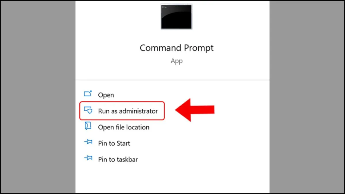 Mở Command Prompt với quyền admin