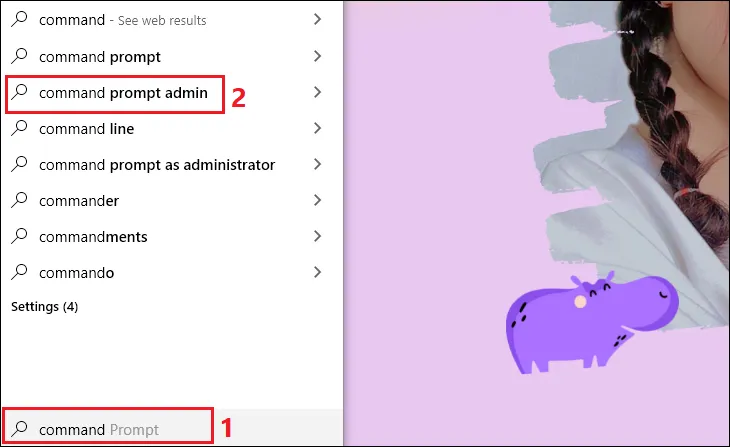 Sử dụng công cụ tìm kiếm hệ thống để mở ứng dụng Command Prompt với đặc quyền quản trị viên