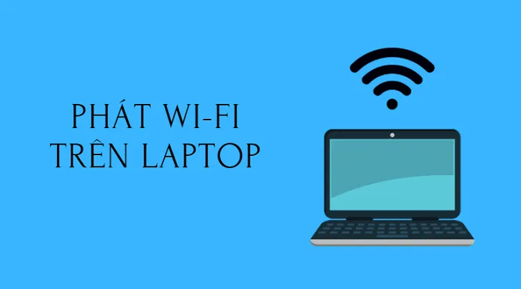 Sơ đồ mô phỏng laptop đang chia sẻ kết nối mạng không dây cho nhiều thiết bị như điện thoại