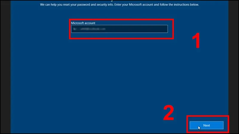 Cửa sổ nhập địa chỉ email liên kết tài khoản Microsoft để khôi phục