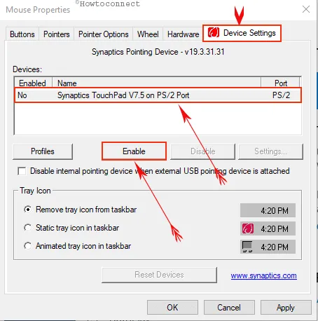 Cửa sổ Mouse Properties với các thông số cài đặt nâng cao cho phép người dùng tùy chỉnh hoạt động của thiết bị