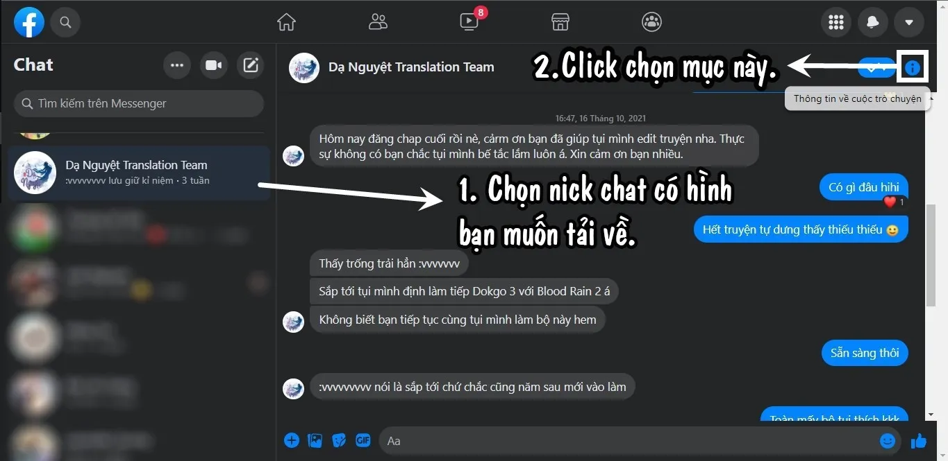 Nhấn vào biểu tượng thông tin (dấu chấm than) trong cuộc trò chuyện Messenger.