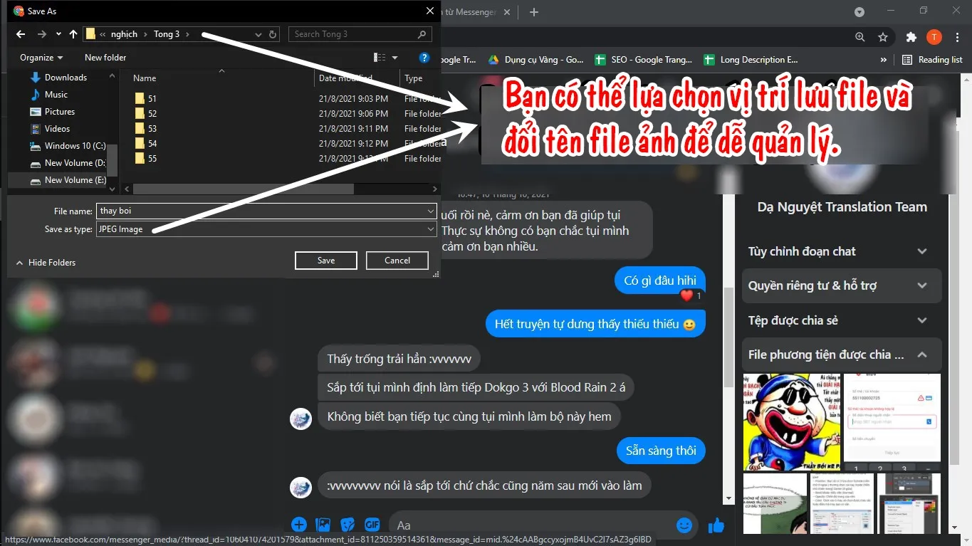 Cửa sổ lưu ảnh cho phép đổi tên và chọn thư mục đích trên máy tính.