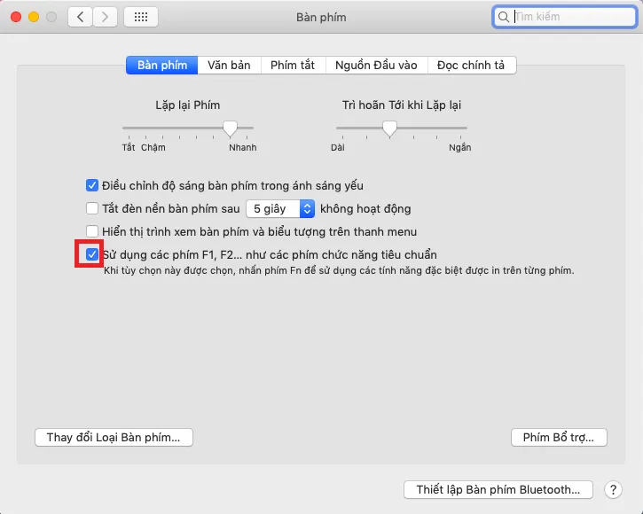 Kiểm tra Fn có được thiết lập là phím chức năng không