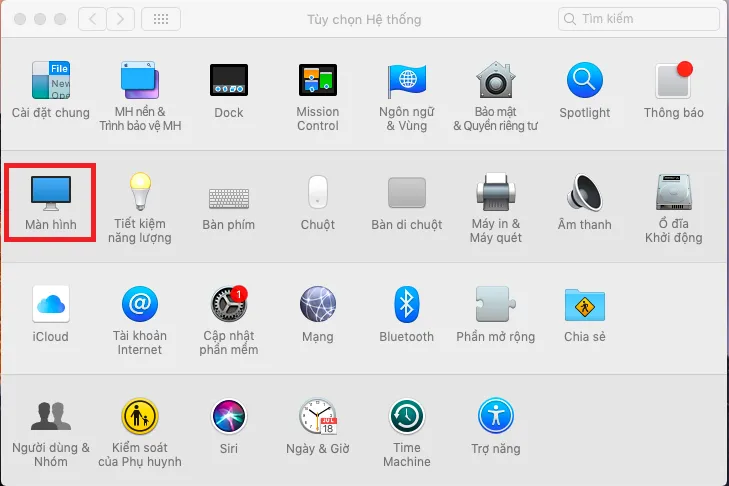 Chọn Màn hình (Display) trong cài đặt MacBook