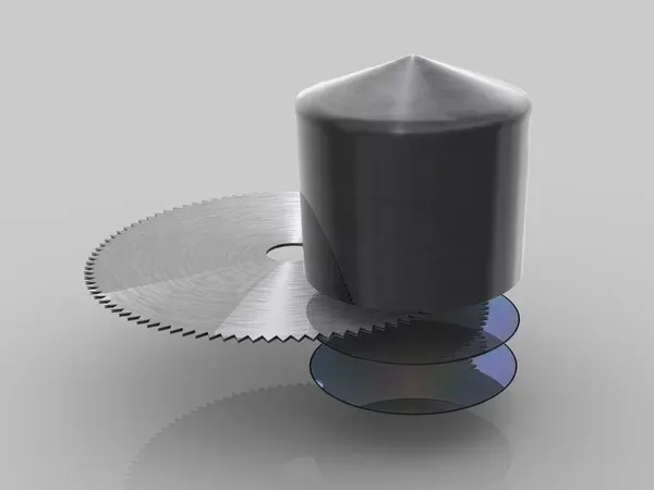 Máy cắt laser hoặc cưa kim cương đang lát mỏng thỏi silicon thành các tấm wafer