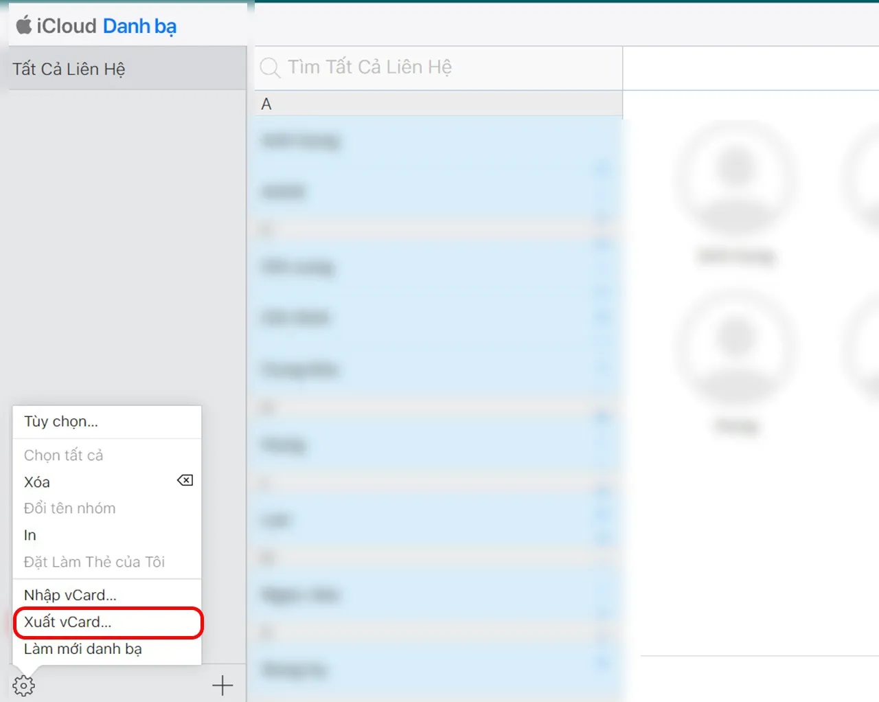 Xuất danh bạ dưới dạng vCard từ iCloud