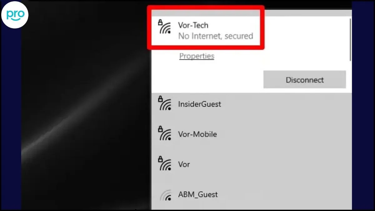 Thông báo No Internet Secured xuất hiện khi laptop không thể định danh trong mạng nội bộ