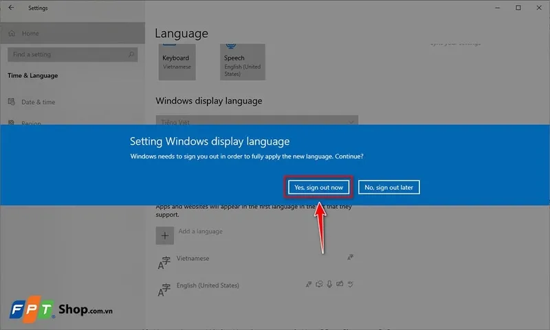 Yêu cầu đăng xuất để áp dụng thay đổi ngôn ngữ