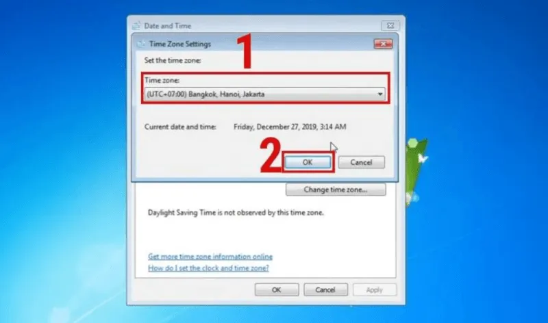 Bảng chọn Time Zone múi giờ Bangkok Hanoi Jakarta