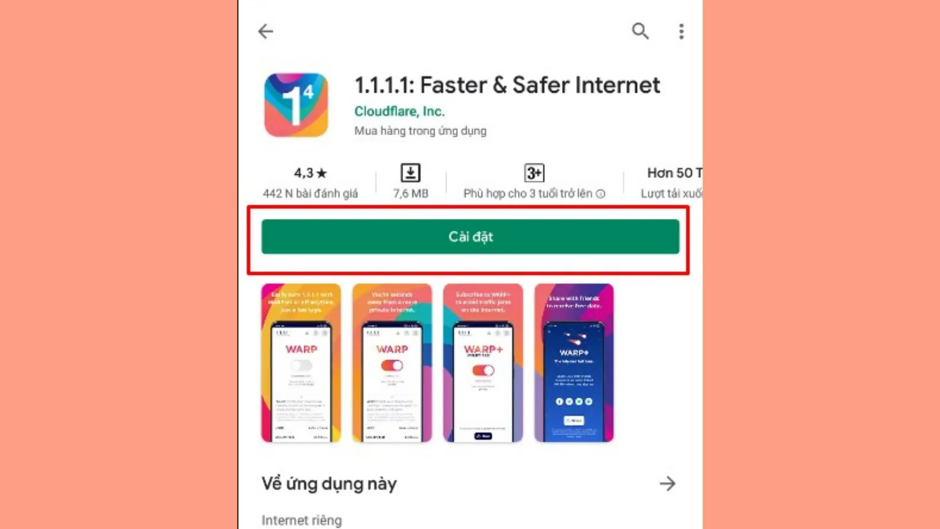Tải và cài đặt ứng dụng WARP 1.1.1.1 để tự động hóa việc truy cập các trang bị chặn