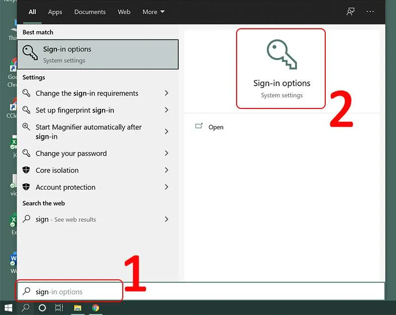 Giao diện cài đặt Sign-in options trên hệ điều hành Windows 10