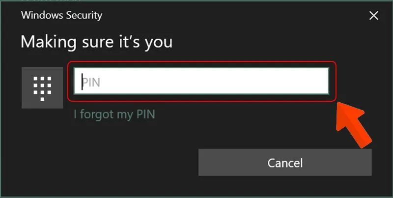 Hệ thống yêu cầu nhập mã PIN trước khi quét vân tay thực tế