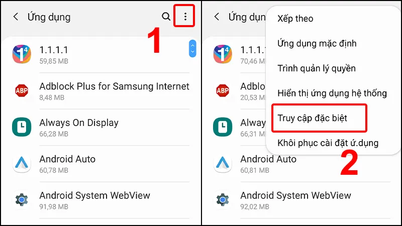 Mở tùy chọn Truy cập đặc biệt để xem các quyền nhạy cảm