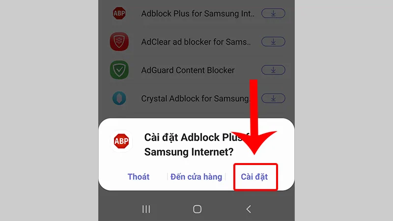 Quá trình tải và cài đặt tiện ích Adblock cho trình duyệt di động