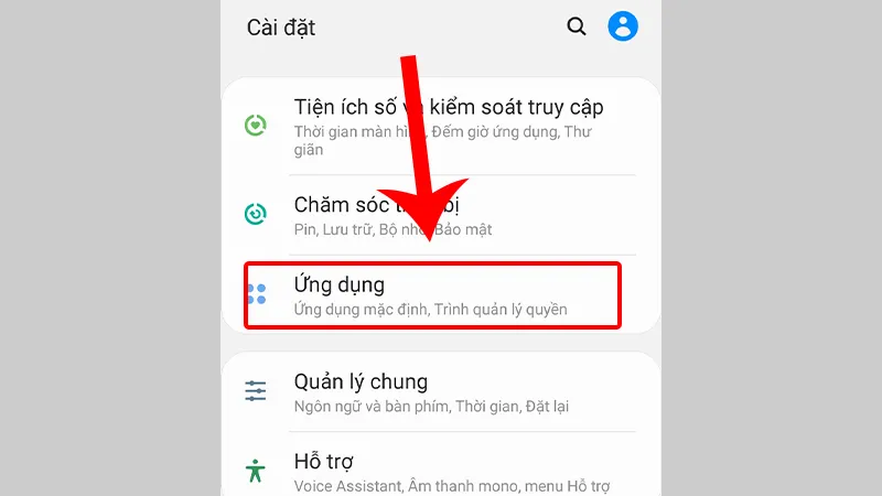 Vào menu Cài đặt trên máy Samsung để quản lý ứng dụng