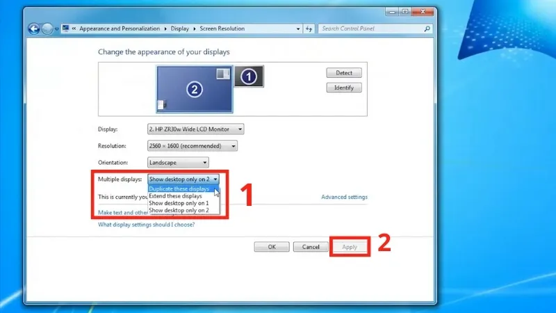 Áp dụng các thay đổi trong cài đặt hiển thị trên môi trường Windows 7