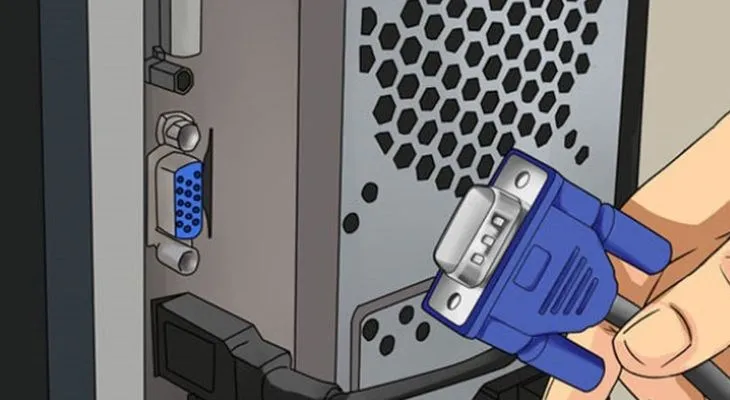 Cắm cáp VGA vào cổng VGA trên thùng PC