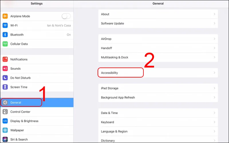 Truy cập vào menu Trợ năng bên trong cài đặt của iPadOS để bắt đầu thiết lập