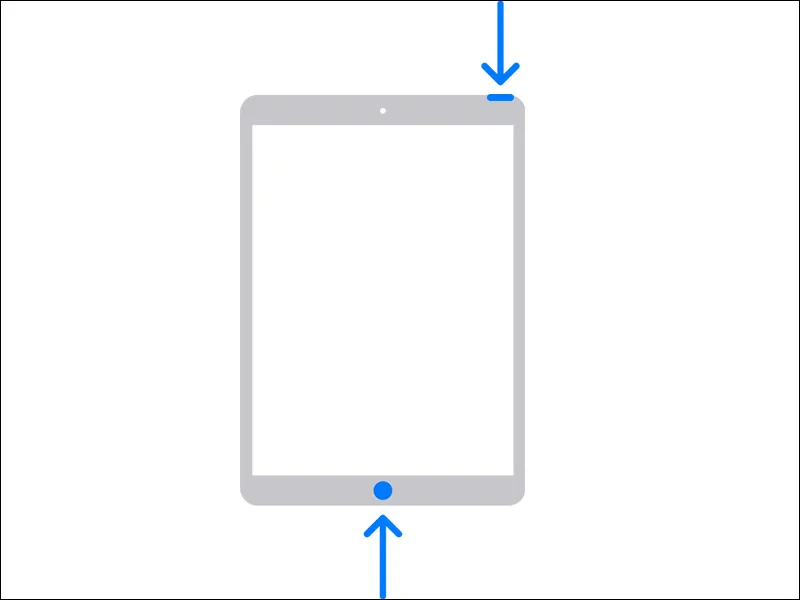 Minh họa vị trí nhấn nút Home và nút Nguồn trên các dòng máy tính bảng iPad đời đầu