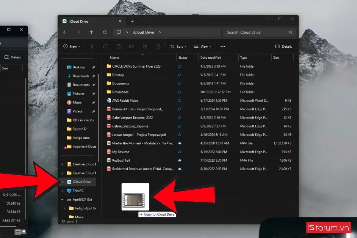 Kéo thả file vào cửa sổ trình duyệt iCloud Drive