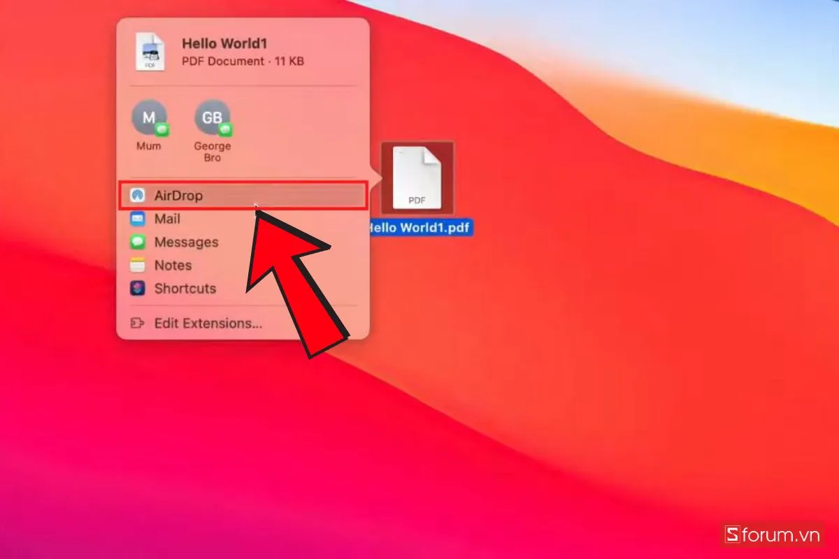 Chọn file bạn muốn AirDrop