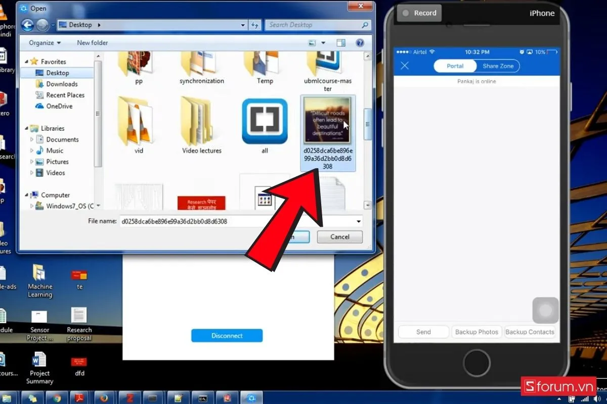 Chọn file bạn muốn gửi trên máy tính