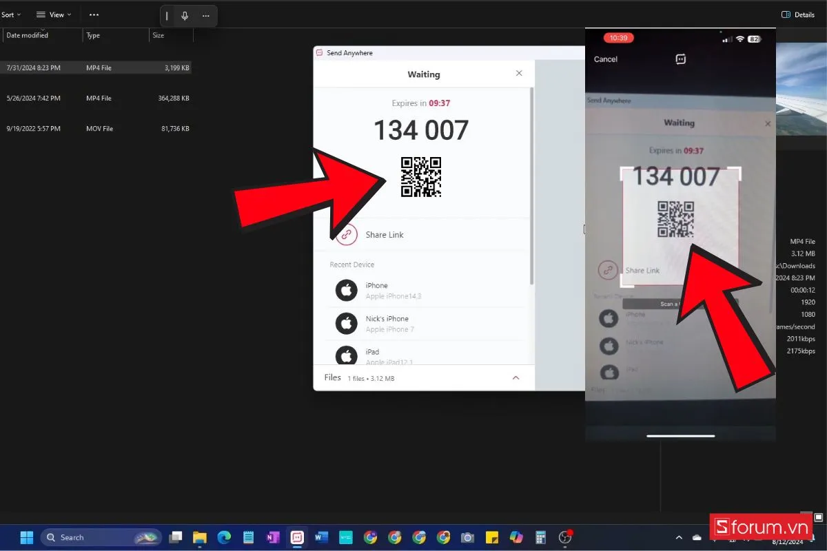 Mở ứng dụng SendAnywhere và chọn file tương ứng