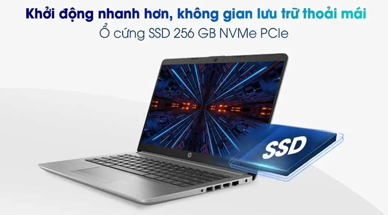 Cận cảnh chiếc laptop HP 245 G8 với thiết kế tối giản và hệ thống cổng kết nối đa dạng từ USB đến HDMI