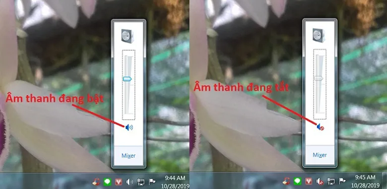 Kiểm tra biểu tượng loa trên thanh Taskbar để đảm bảo âm lượng hệ thống đang ở trạng thái hoạt động