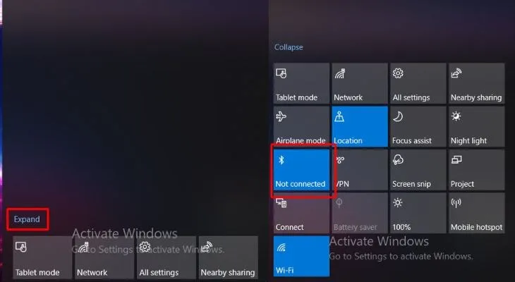 Nhấn vào mục Expand trên giao diện công cụ Action Center