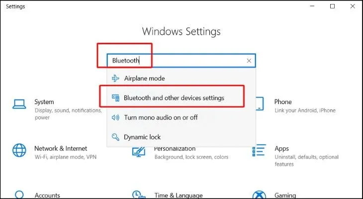 Chọn mục Bluetooth and other devices settings