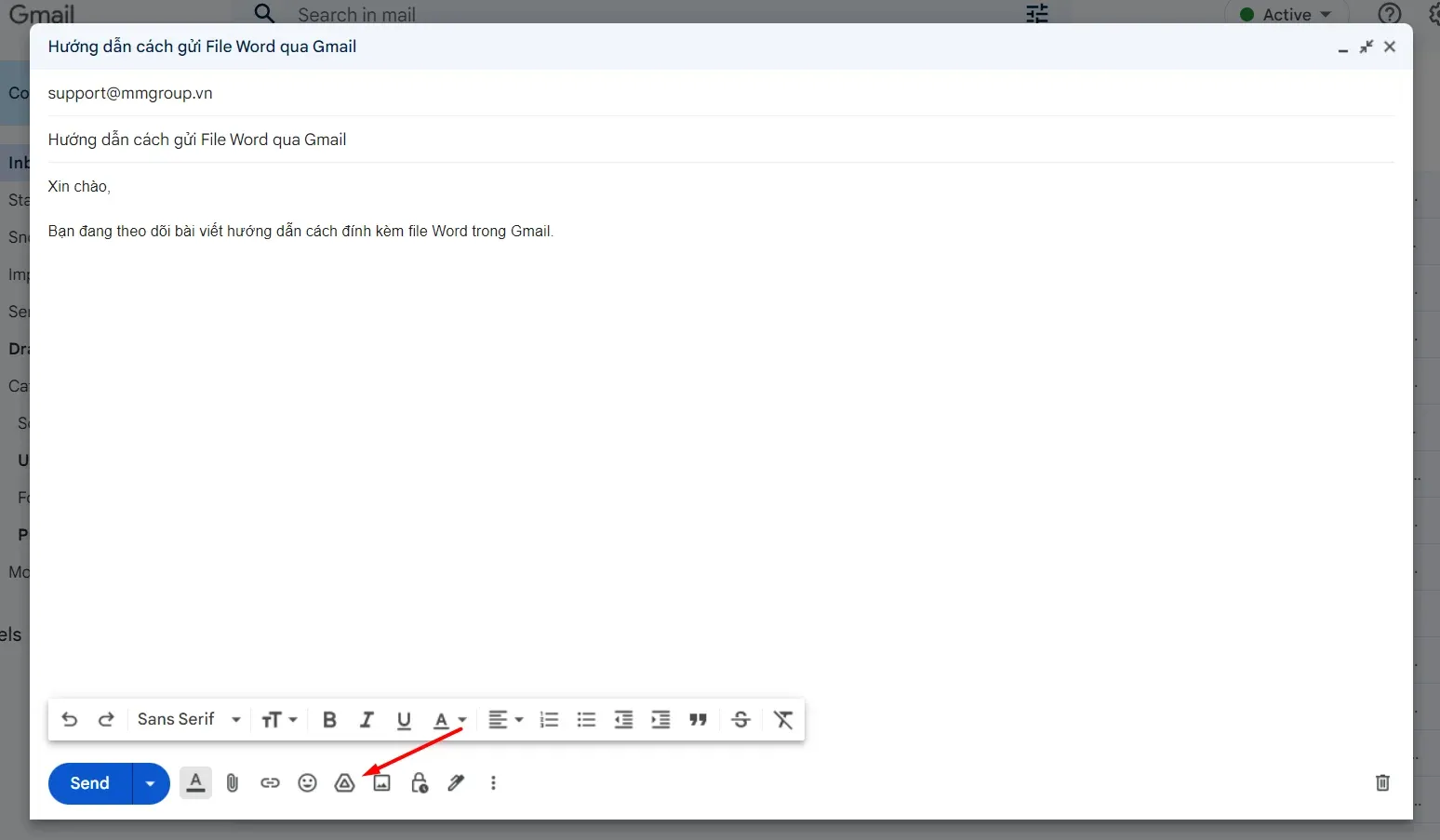Biểu tượng Google Drive để đính kèm file dung lượng lớn