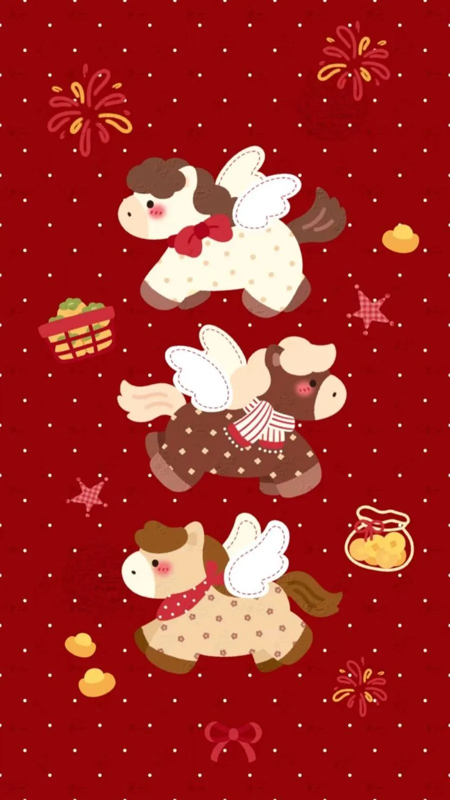 Hình nền Bình Ngọ đỏ may mắn, ngựa dễ thương tài lộc