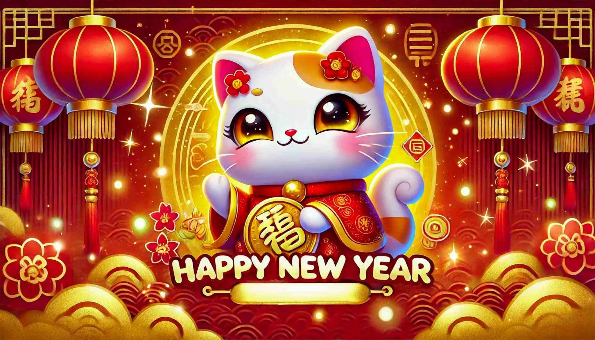 Hình nền mèo thần tài may mắn cho ngày Tết
