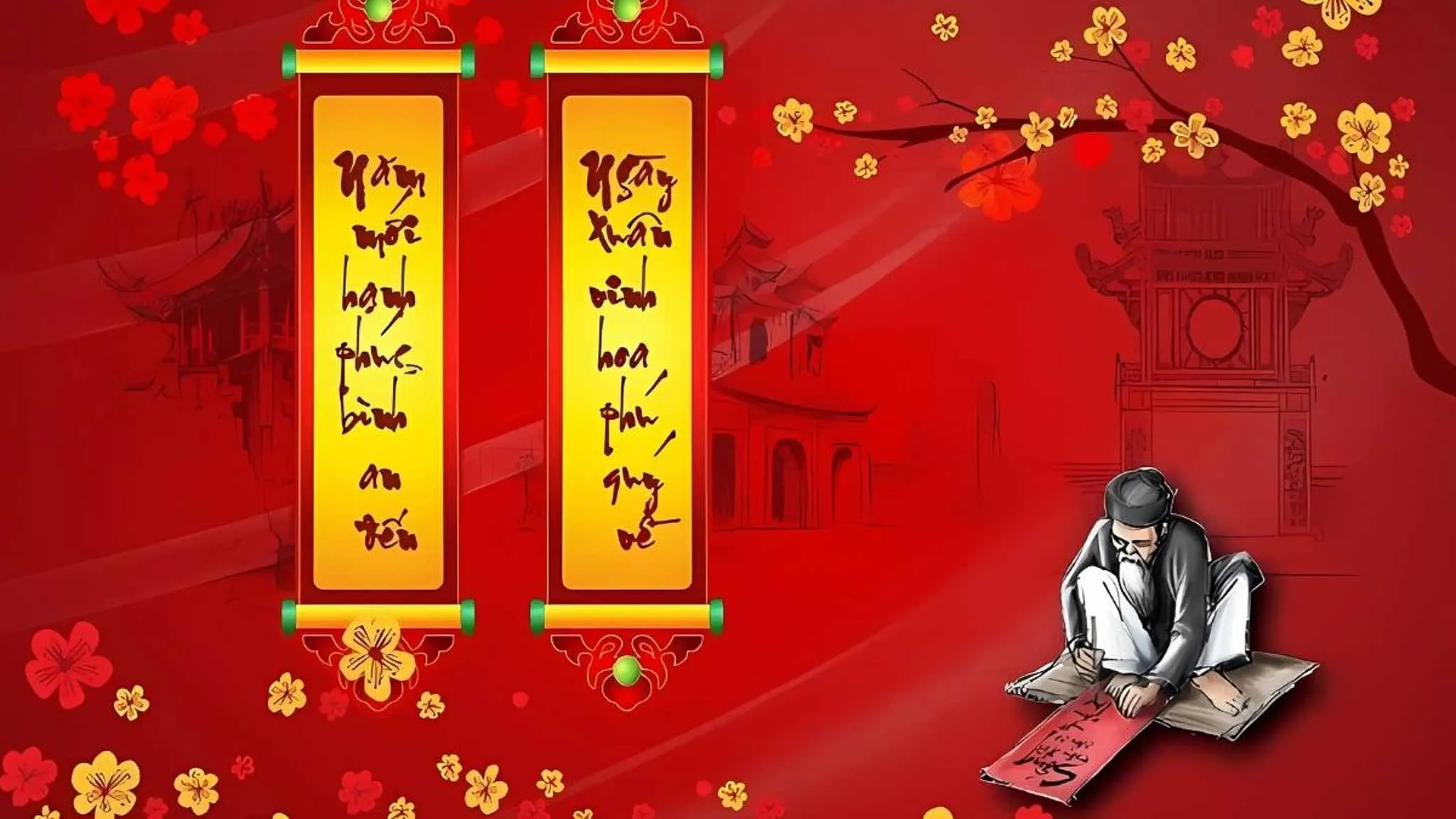 Hình nền câu đối ông đồ cho ngày Tết