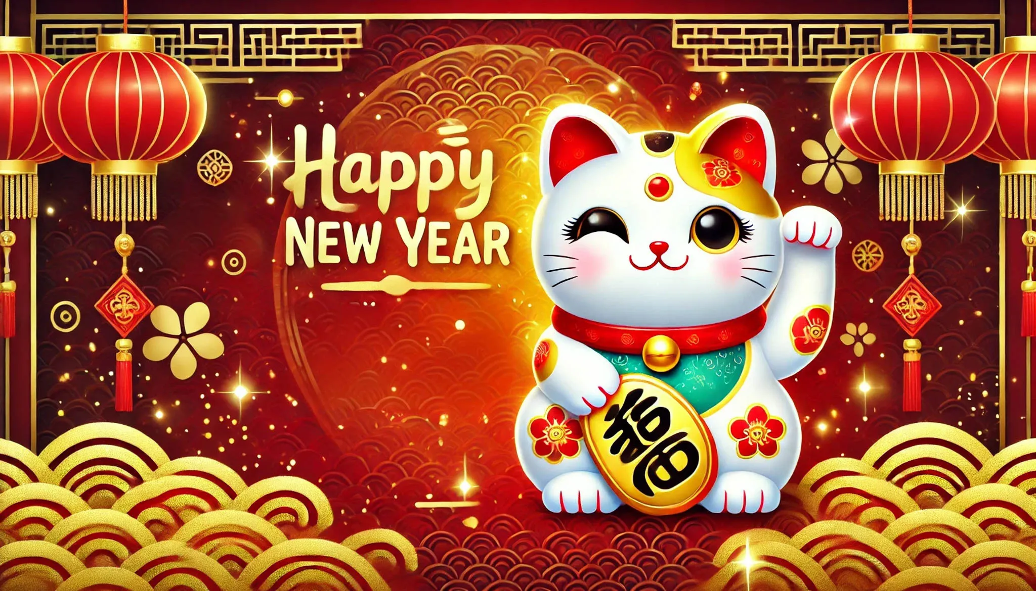 Hình nền mèo thần tài may mắn cho ngày Tết