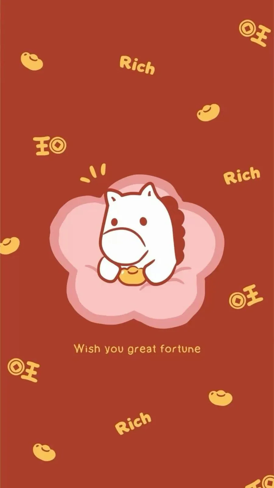 Background Tết 2026 chú ngựa chibi nền đỏ tài lộc