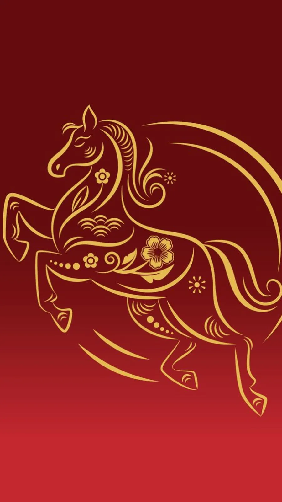 Hình nền ngựa vàng phong thủy tông đỏ