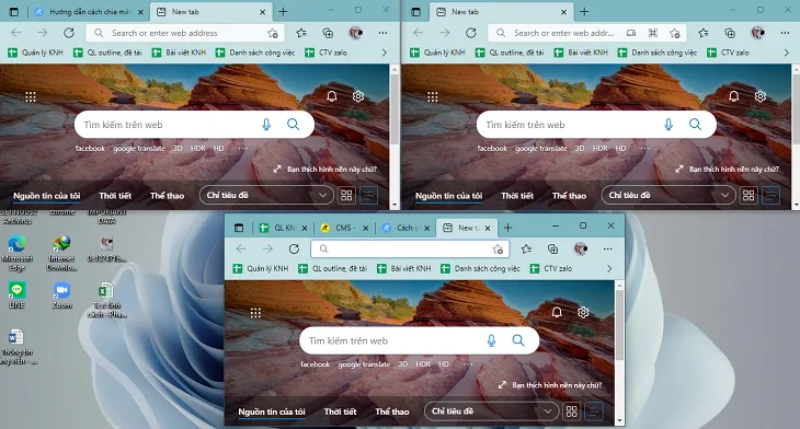 Sắp xếp nhiều cửa sổ thủ công trên màn hình desktop