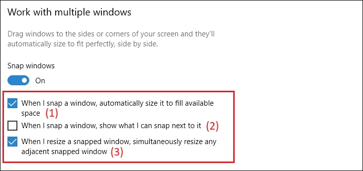 Các tùy chọn cài đặt Snap windows chi tiết trên Windows