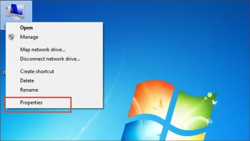 Nhấp chuột phải vào Computer rồi chọn Properties