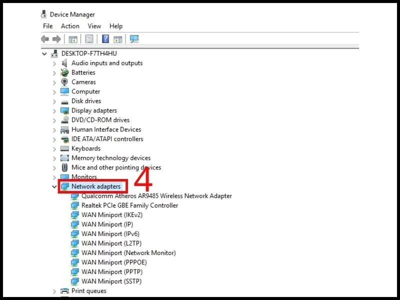 Chọn mục "Network Adapter" và tìm kiếm các thiết bị Bluetooth nếu không thấy mục riêng