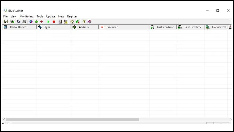 Giao diện làm việc của phần mềm BlueAuditor giúp theo dõi các thiết bị Bluetooth
